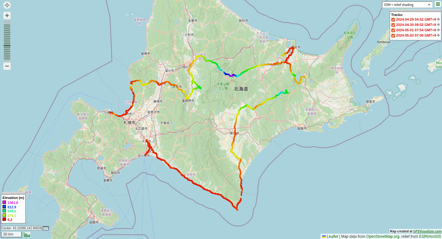 北海道での走行経路